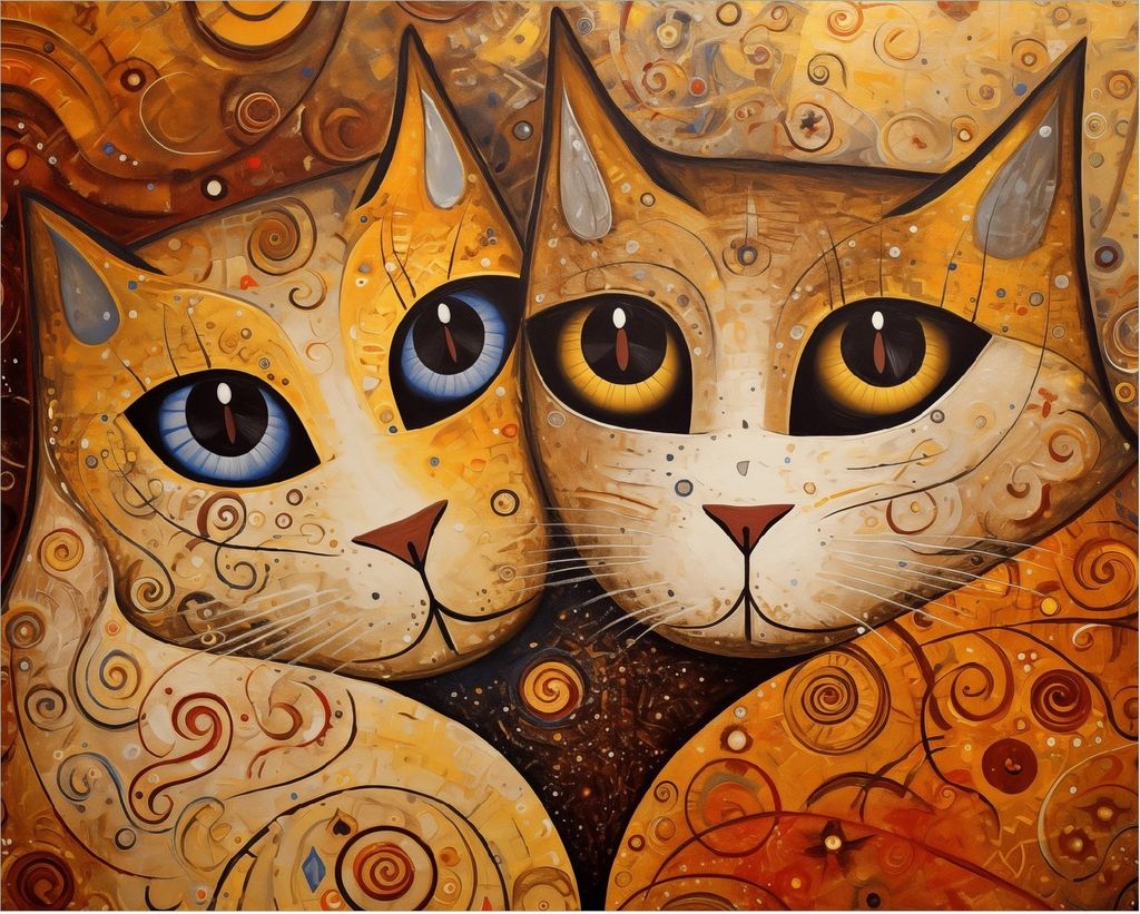 Wallario Poster - Goldene Katzen, Kunstdruck Größe: 40 x 50 cm
