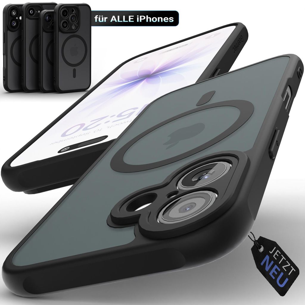 Hülle iPhone 17 16 15 14 13 12 Pro Max Air MagSafe Matt Schwarz Magnet Plus Case Cover Bumper Schutzhülle Magnetisch Ring Modell: iPhone 17