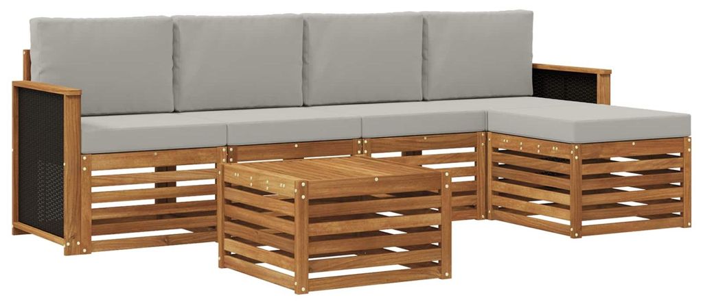 vidaXL Outdoor-Sofagarnitur mit Kissen 6 pcs Natürlich und Hellgrau