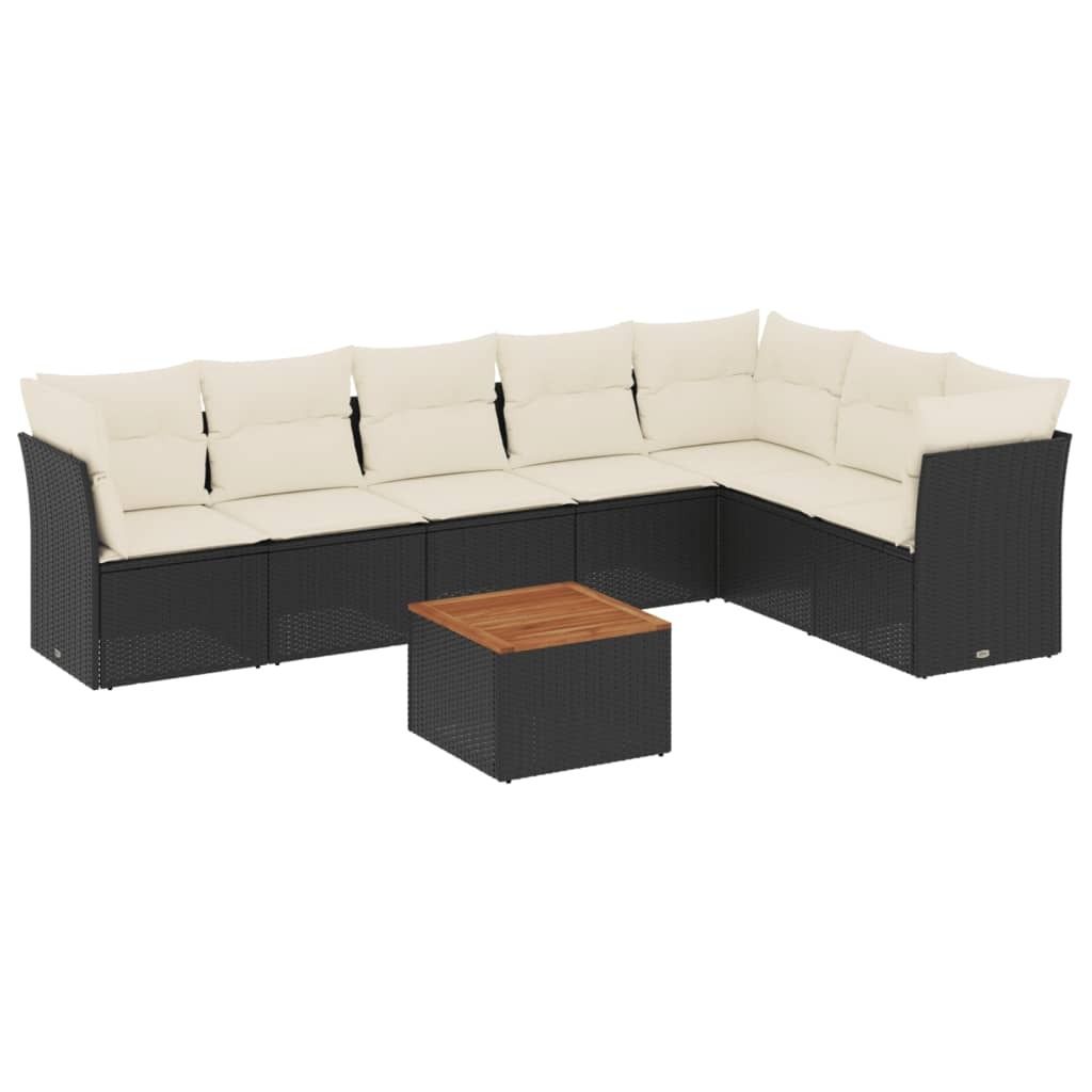 SYFAX 8-tlg. Garten-Sofagarnitur mit Kissen Schwarz Poly Rattan
