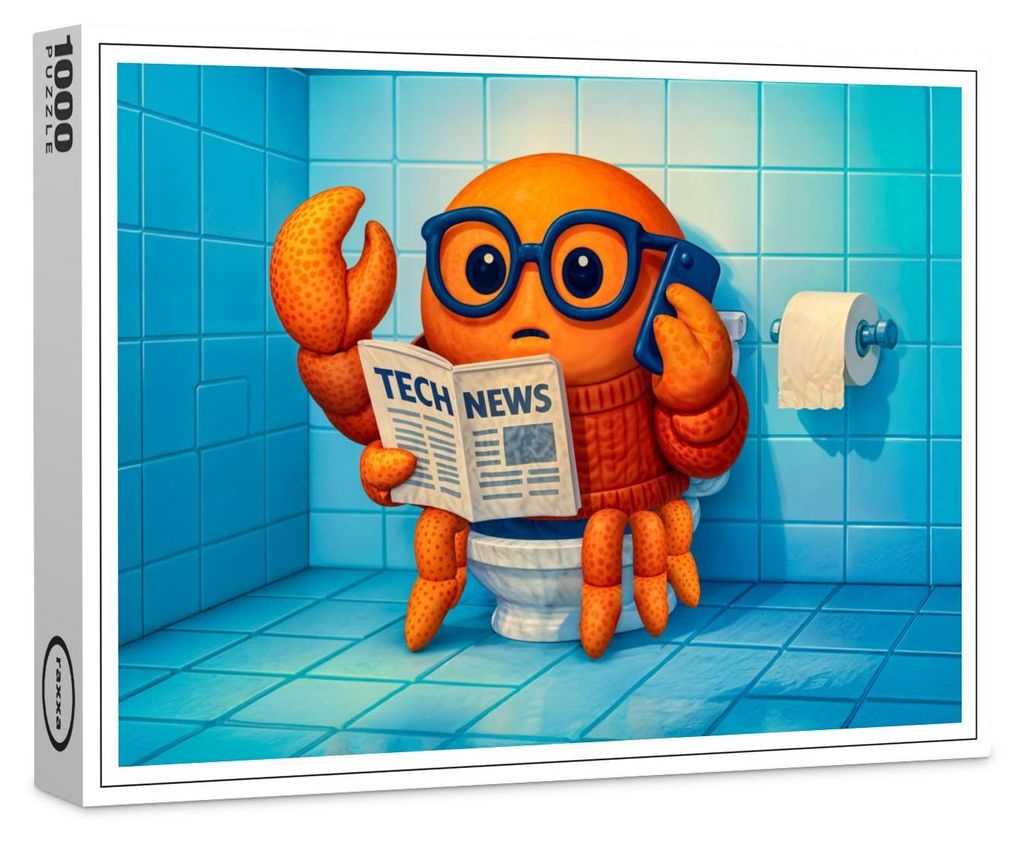raxxa Premium-Puzzle "Funny Spy Crab Reading Tech News Magazine", 1000 Teile
