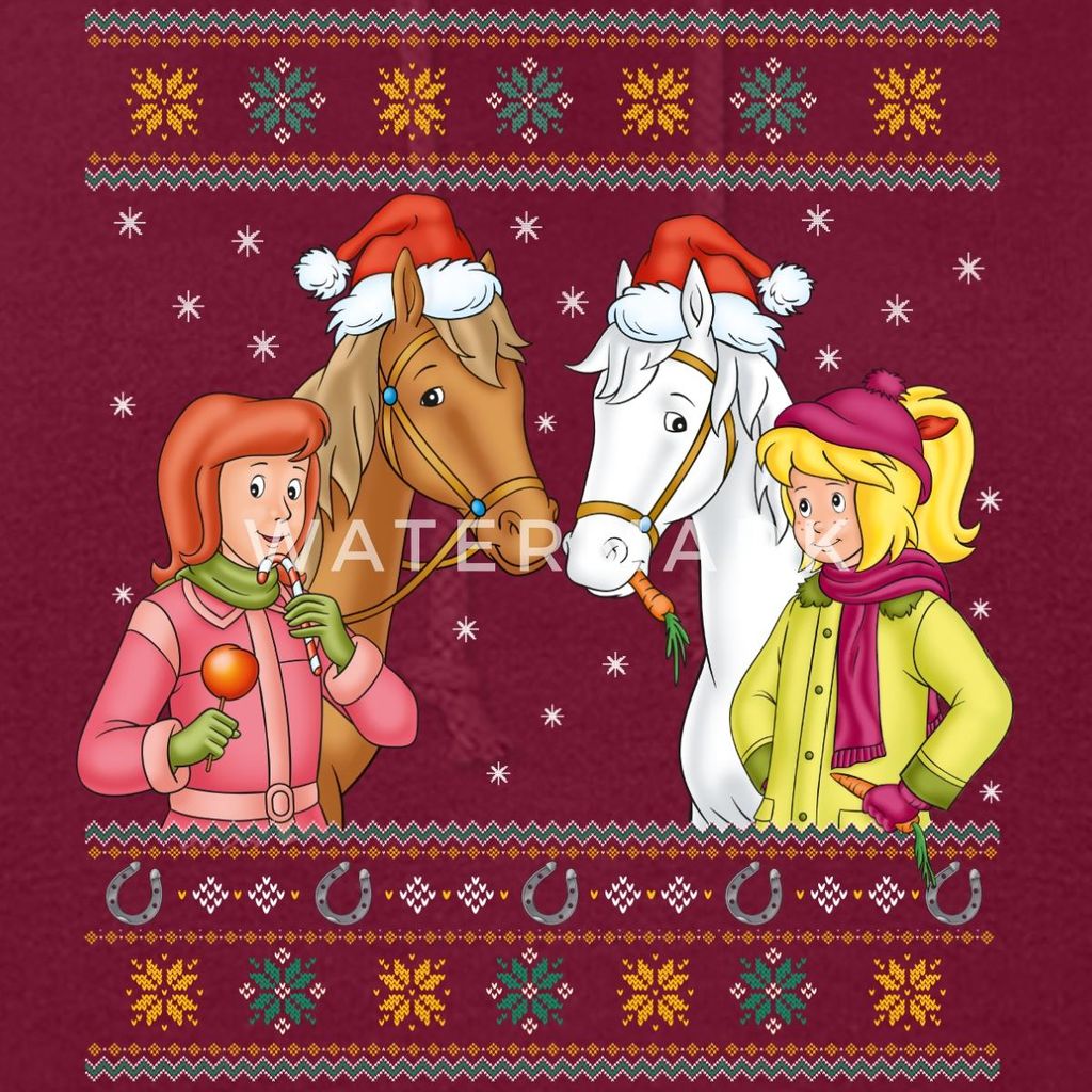 Spreadshirt Bibi und Tina Amadeus Sabrina Weihnachts-Design Damen Hoodie, L, Bordeaux