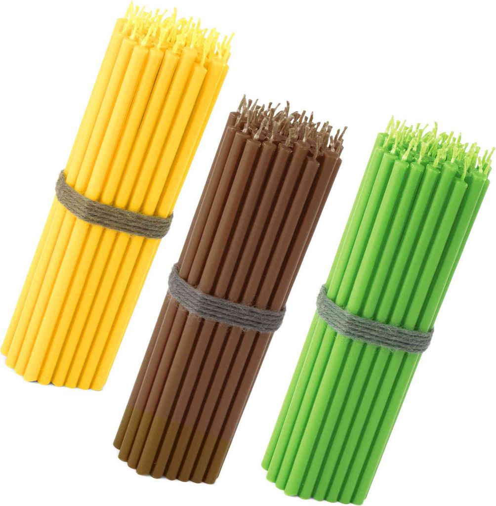 150x Stabkerzen Set 16cm – Gelb Braun Grün – tropffrei & natürlich dekorativ
