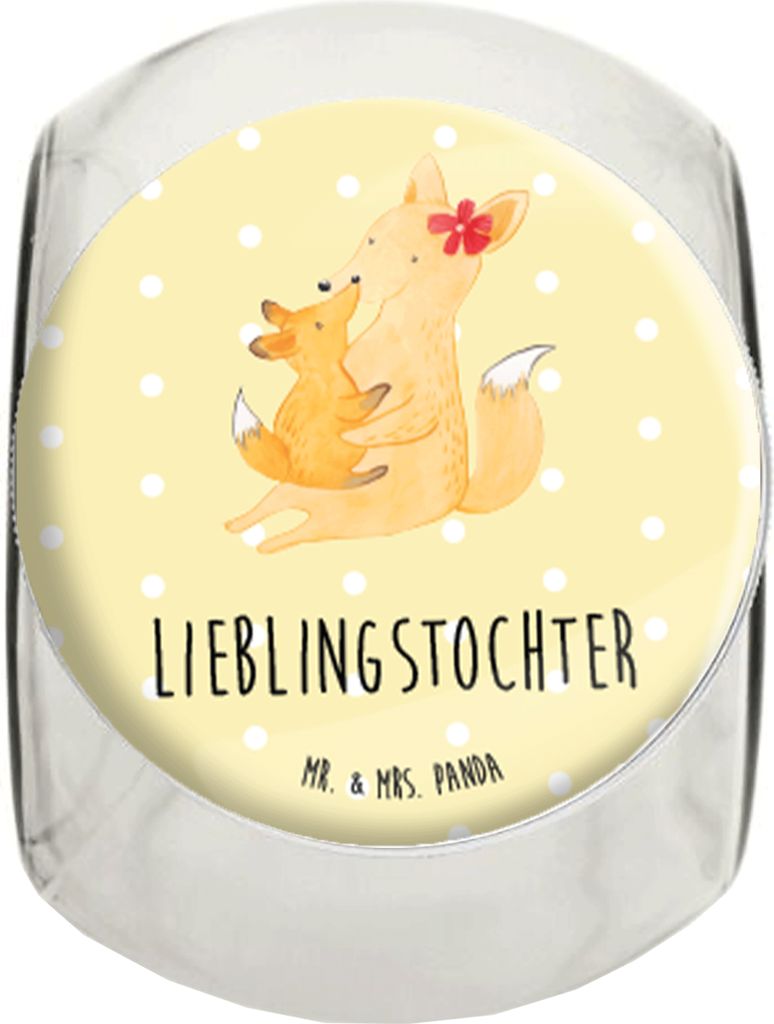 Mr. & Mrs. Panda Bonboniere Fuchs Mama XL 2000ml - Gelb Pastell - Geschenk, Bonbonglas, Umarmen, Frischhaltedose, glasbehälter, Teedose, Bruder, A...