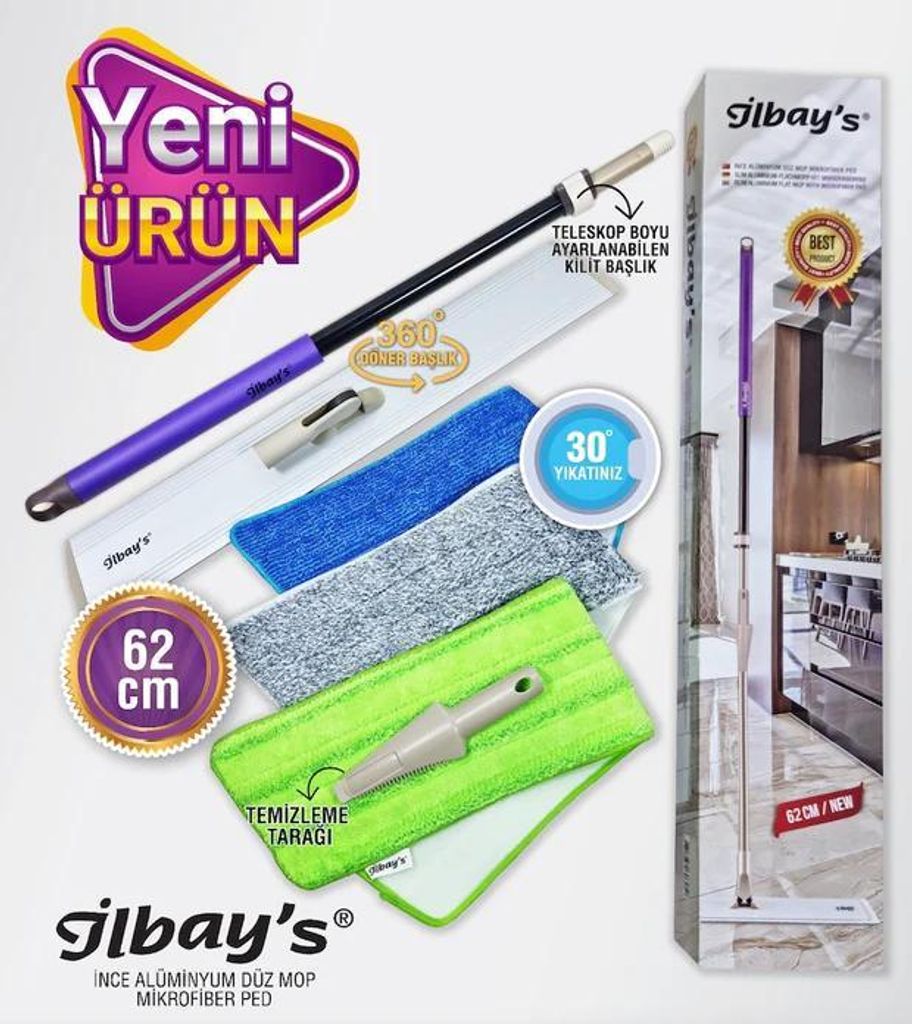 Ilbays XL Mop Set 62cm Alu Wischmopp Bodenwischer Produktbild 