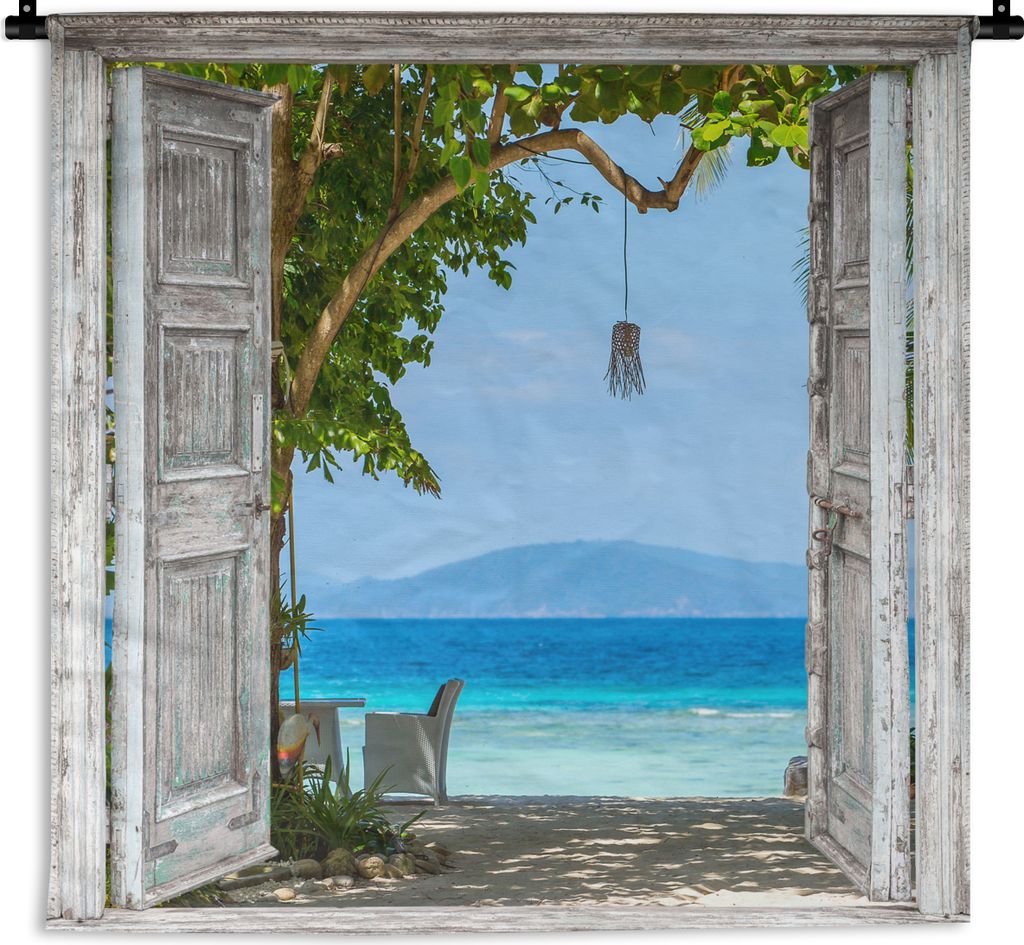 MuchoWow Wandteppich Wandbehang Strand - Tropen - Meer - Blick 120x120 cm Tapisserie Dekoration Wandtuch - Modern - Baumwollgewebe