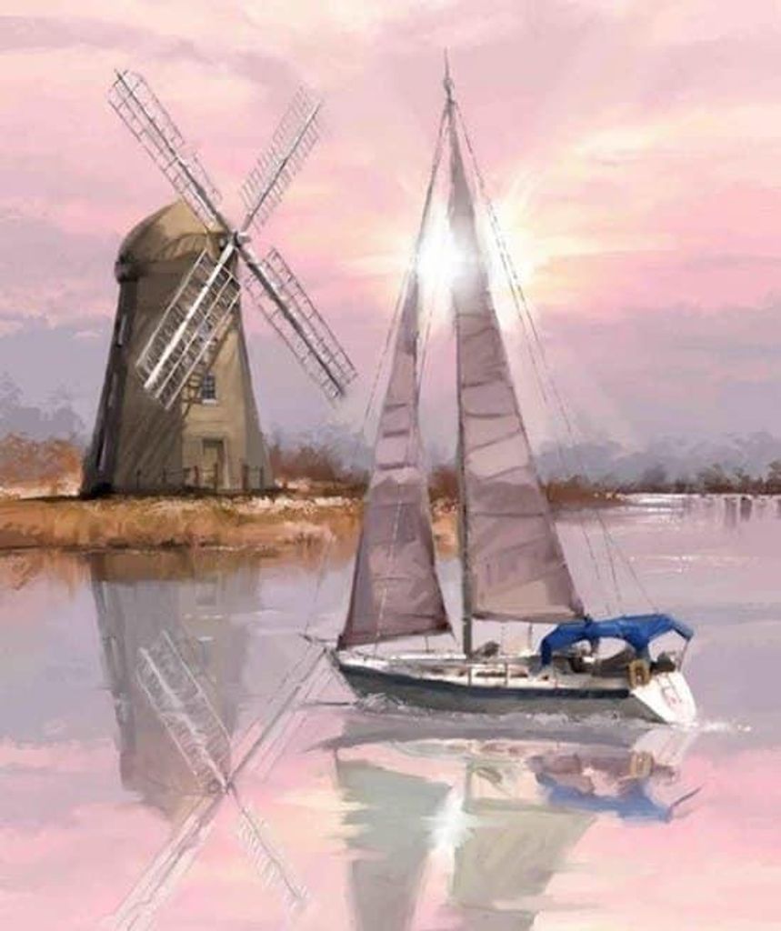 Toi-toys Diamantgemälde – Segelboot mit Windmühle – 21 x 25 cm