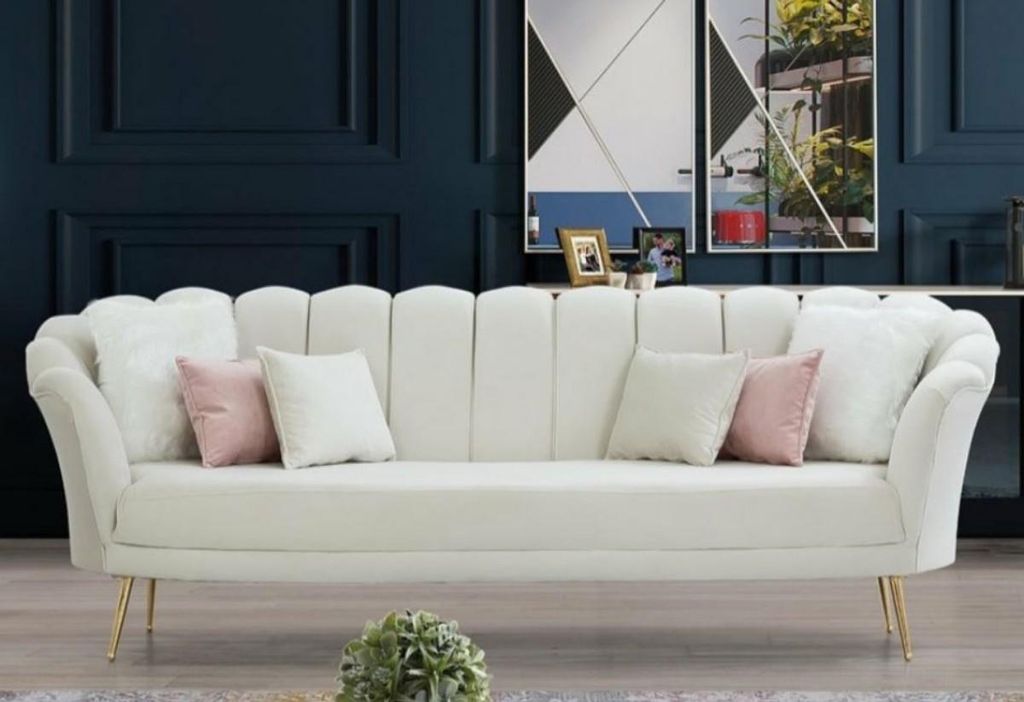 Casa Padrino Designer Art Deco Wohnzimmer 3er Sofa Creme / Gold 190 x 60 x H. 85 cm - Art Deco Wohnzimmer Möbel