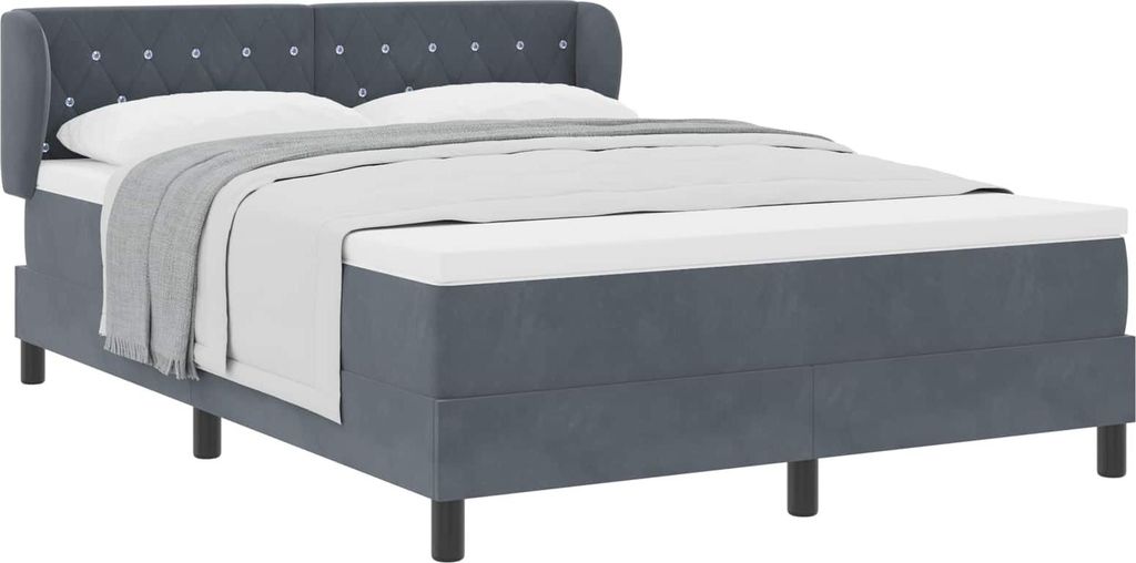 vidaXL Boxspringbett mit Matratze Dunkelgrau 140 x 200 cm Samt