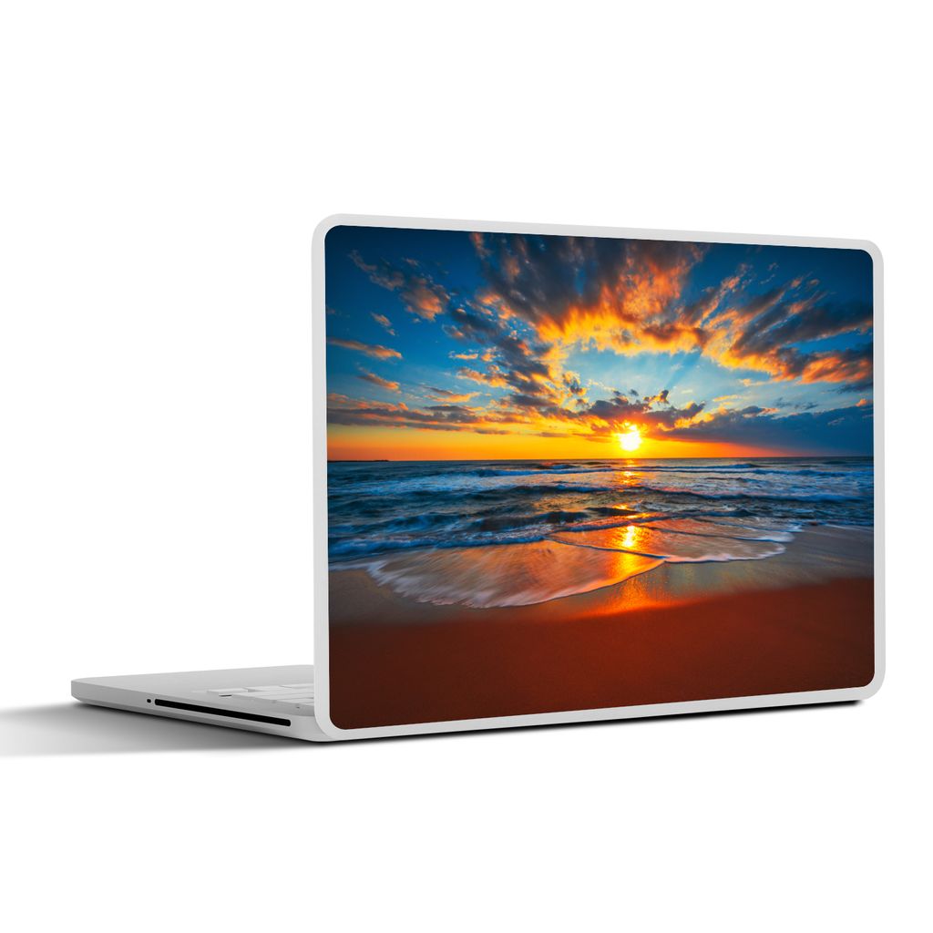 MuchoWow Laptop Aufkleber Sticker Cover Meer - Sonnenuntergang - Strand - Wolken - Orange 25x18 cm - Laptop-Deko