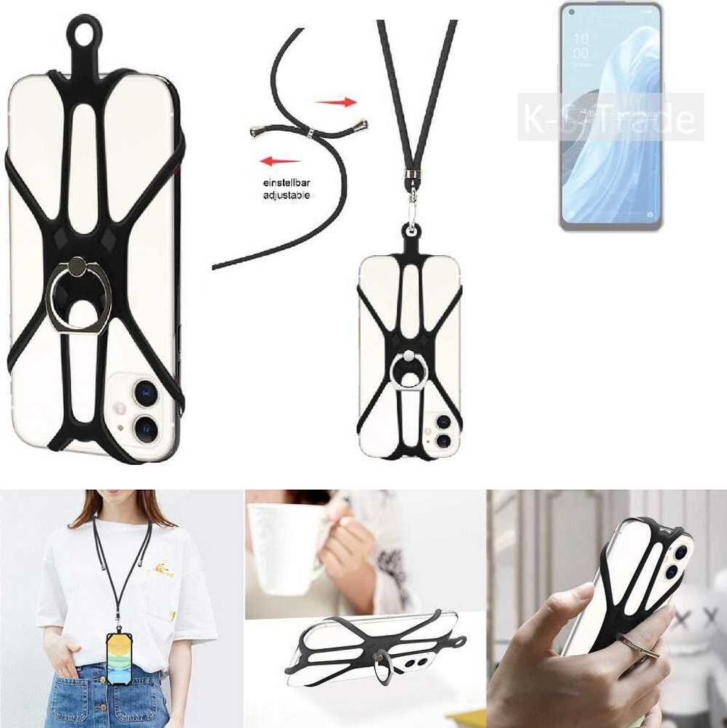 K-S-Trade 3in1 Handykette Handyband Handykordel Halsband Smartphone-Ring Handy-Ring kompatibel mit Oppo Reno7 A 5G Fingerhalterung Handyring