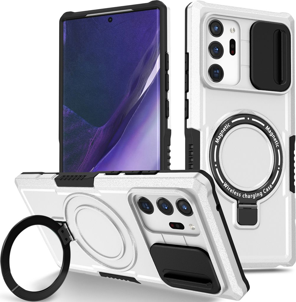 Handyhülle für Samsung Galaxy Note 20 Ultra 5G Kompatibel mit MagSafe, Robuste Hülle mit Schiebe Kamera Schutz, Magnetischer Ringständer Weiß
