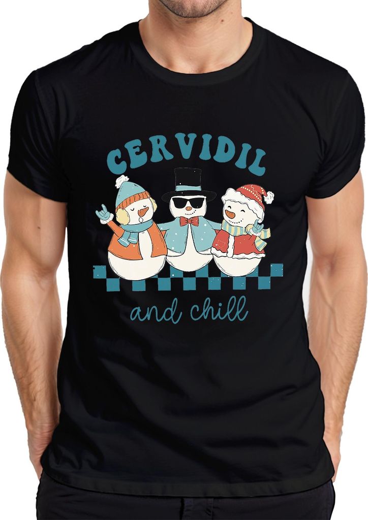 Cervidil and chill Weihnachten Schneemänner lustig Retro Herren T-Shirt, Schwarz, S