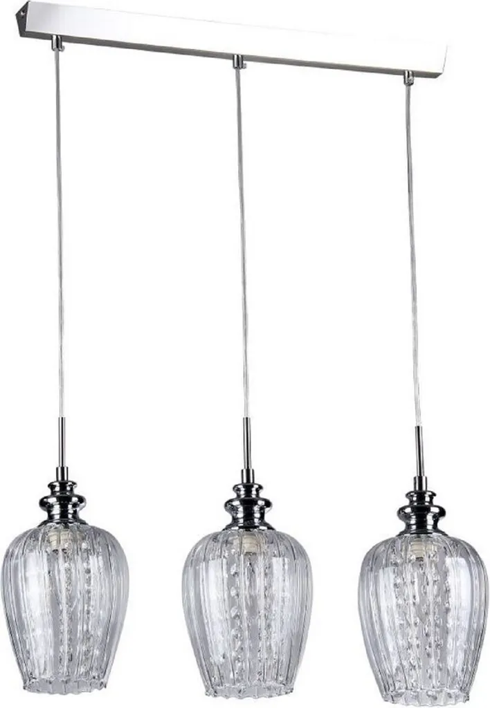 Luminaire Suspension Trio en Argent et Cristal pour Grand Salon Chic 70cm