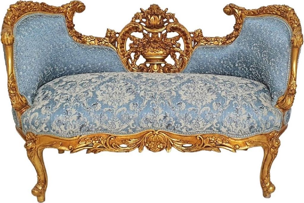 Casa Padrino Barock Sofa Hellblau / Gold - Prunkvolles Wohnzimmer Sofa im Barockstil - Wohnzimmer Möbel im Barockstil - Barock Möbel - Barock Ein...