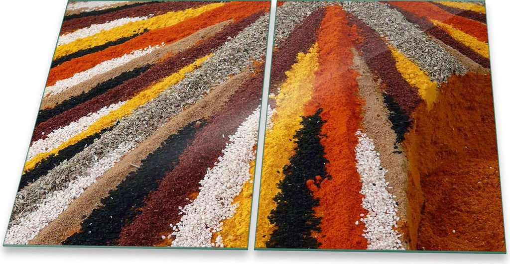 Herdabdeckplatte Glaskeramik 2-Teilig 2x40x52 Gewürze Bunt Abdeckung Spritzschutz Glas
