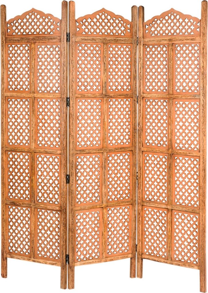 Orientalischer Paravent Raumteiler aus Holz Ecmel 150 x 180cm hoch in Braun | Indischer Trennwand als Raumtrenner oder Dekoration im Zimmer oder Si...