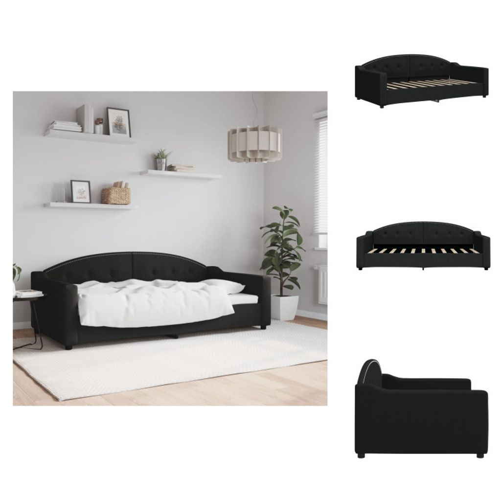 vidaXL Tagesbett Schwarz 90x190 cm Stoff - Betten & Bettgestelle