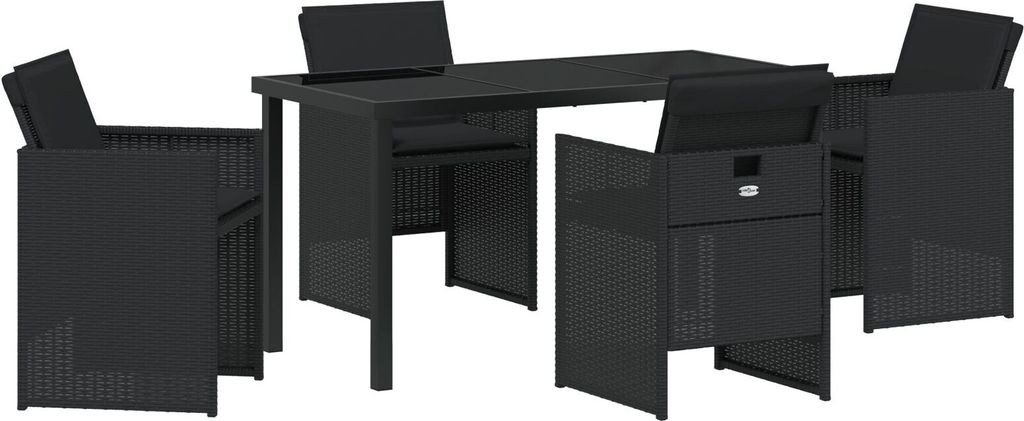 Möbel 5-teiliges Garten-Essset mit Kissen Schwarz Poly-Rattan - Gartenstühle 3379945