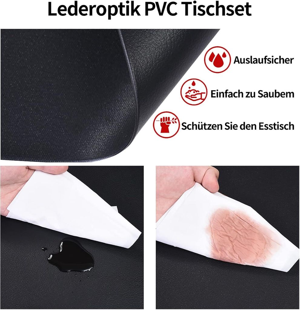 Tischsets abwaschbar 6er Set, Abwischbar Lederoptik Produktbild 2