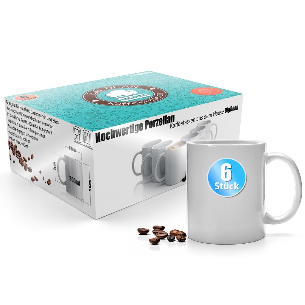 BigDean 6 Stück Kaffeebecher weiß 300ml – Kaffeetassen aus Produktbild 
