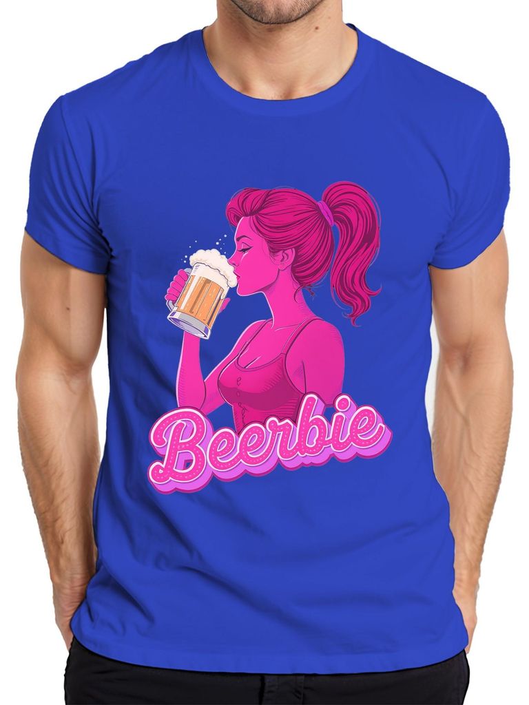 Beerbie Bierliebhaberin Pink Frau Bierkrug Party Geschenk Retro Herren T-Shirt, Blau, L