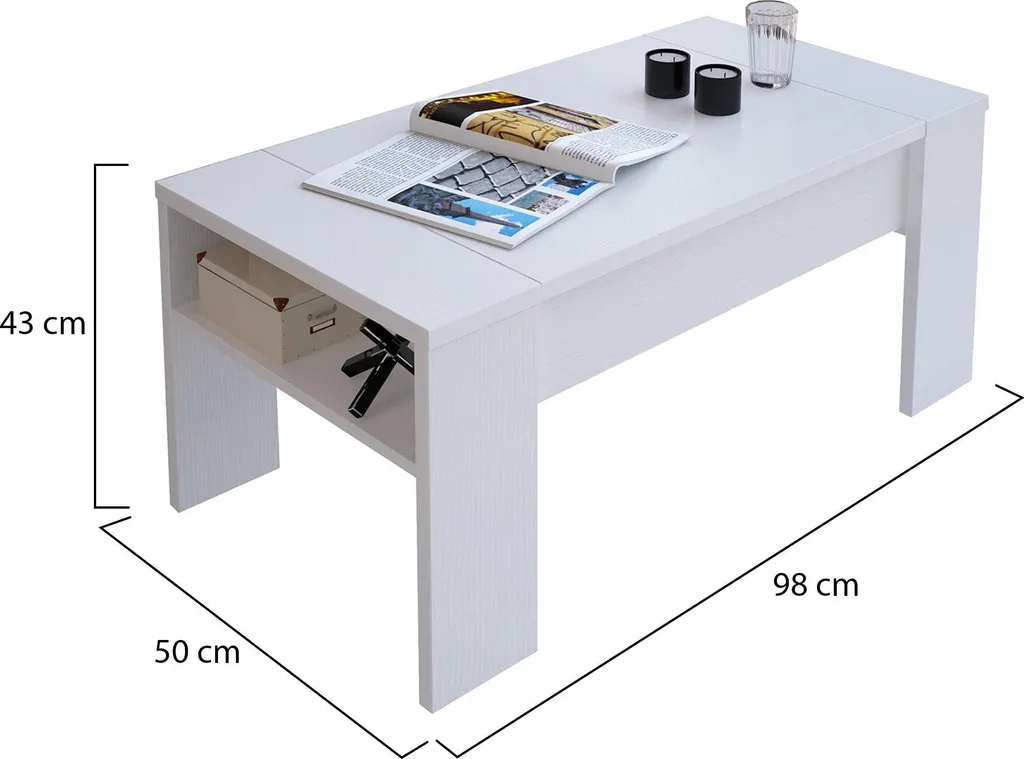 Table basse rectangulaire Corail blanc 98 cm avec niche transversale - 3