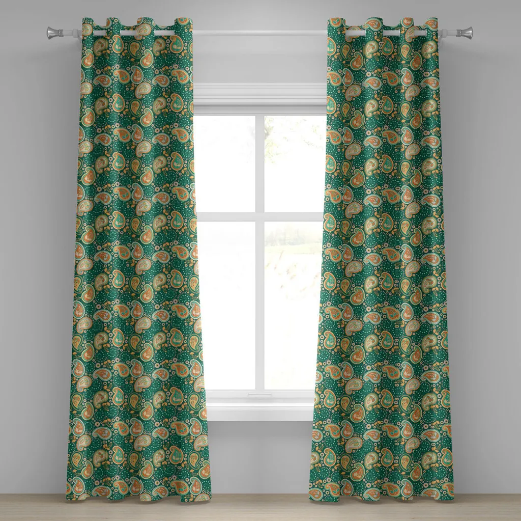 ABAKUHAUS Tenda etnica con occhielli, foglie paisley etniche con arabeschi Folkloric caratterizza motivi floreali, tende decorative a 2 pannelli, 280 cm x 175 cm, albicocca verde cacciatore