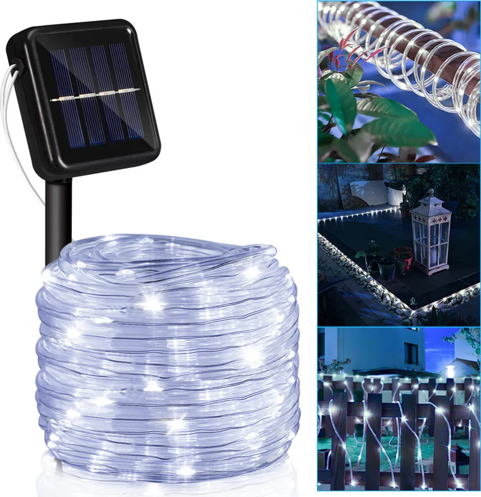 Yakimz Luce solare a corda LED Stringa di luce a corda per esterni Rete luminosa bianco freddo 30M