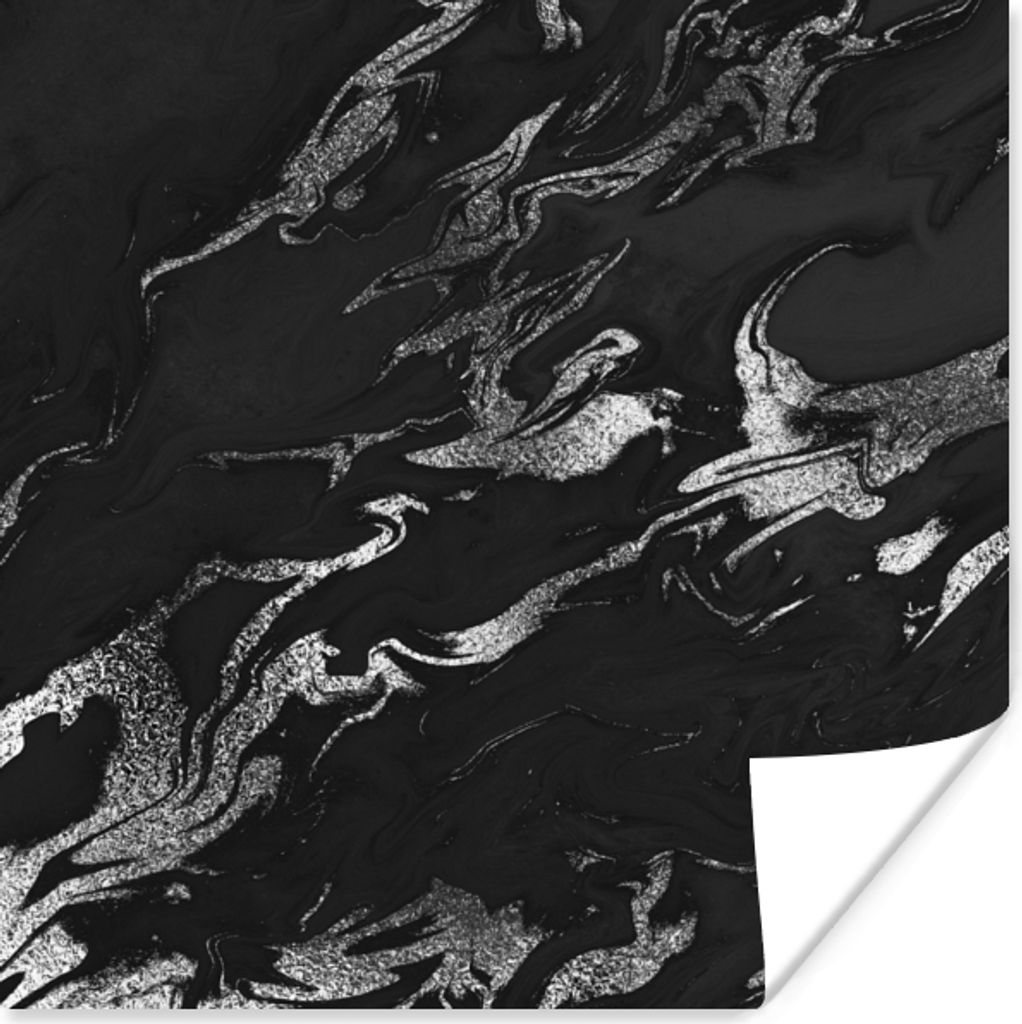MuchoWow Poster Marmor - Schwarz - Silber - Luxus 30x30 cm - Wandposter - Printing