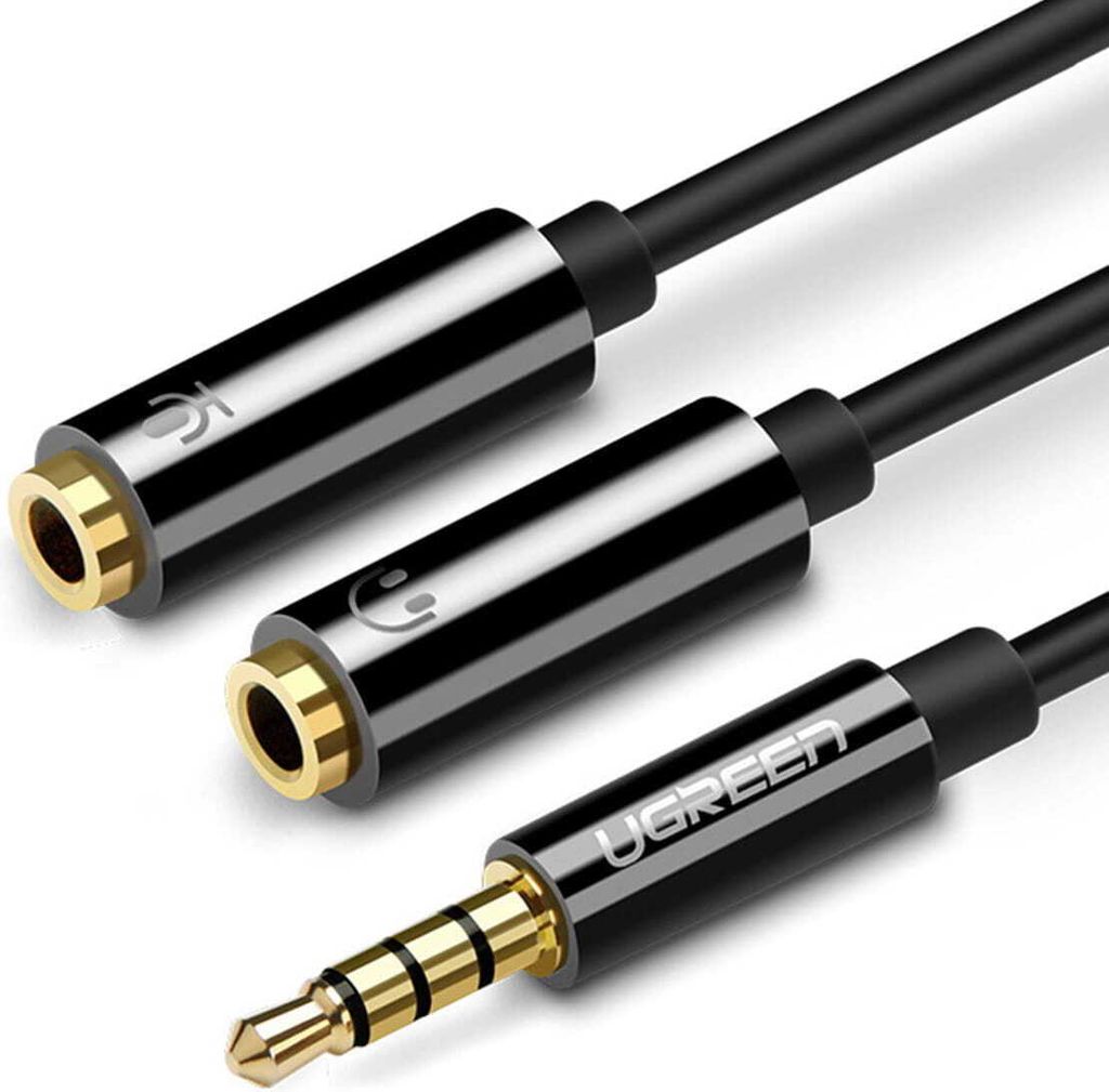A close-up studio shot of a Ugreen audio splitter cable against a white background.