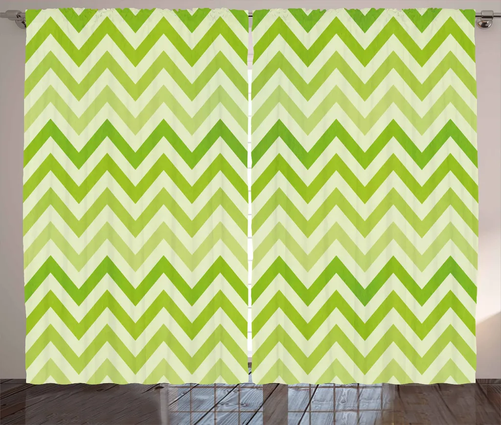 Rideau rustique ABAKUHAUS à motif chevron vert pâle avec crochets 280x225