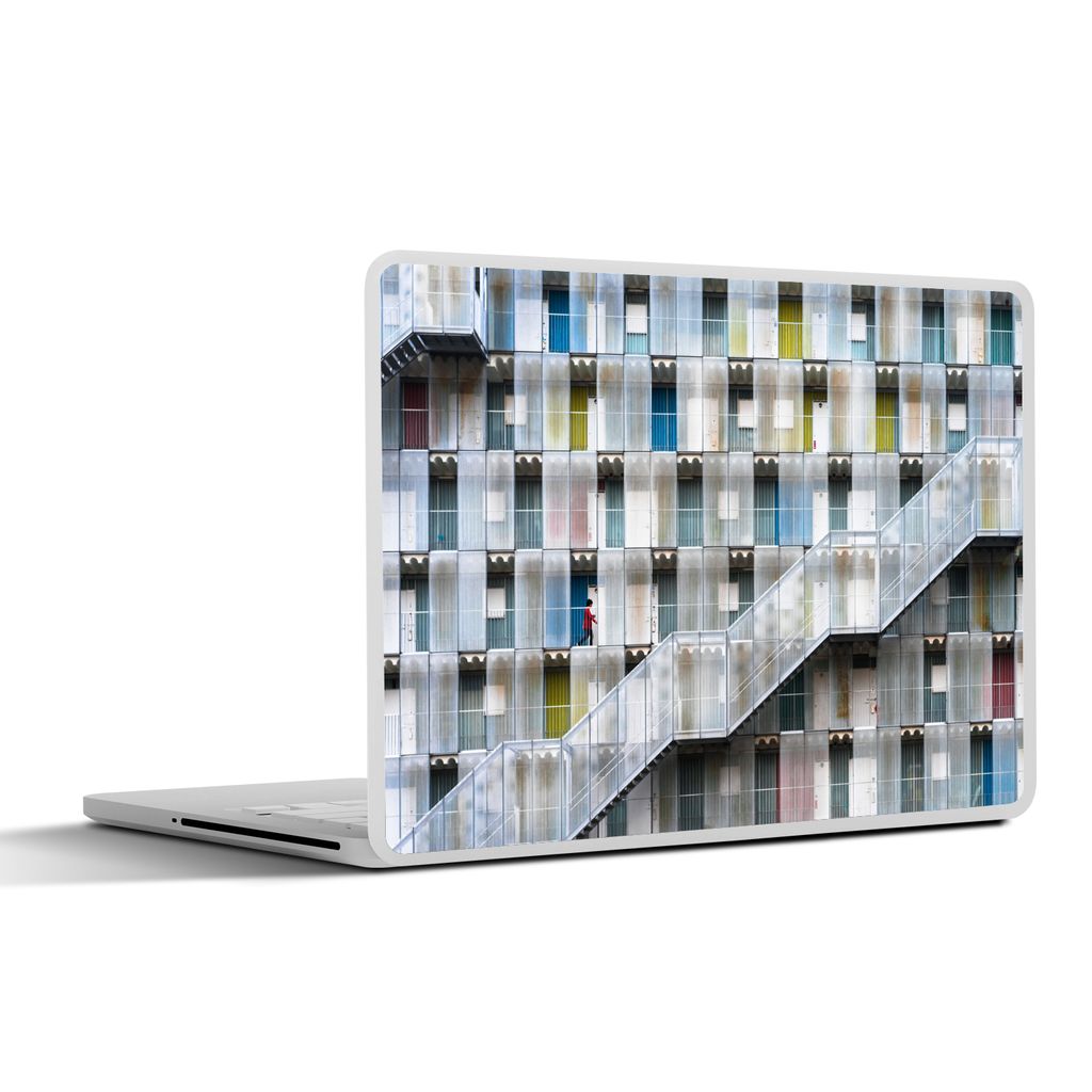 MuchoWow Laptop Aufkleber Sticker Cover Türen - Wohnungen - Treppen - Farbenfroh 32.5x23.5 cm - Sticker für Laptop - Selbstklebend