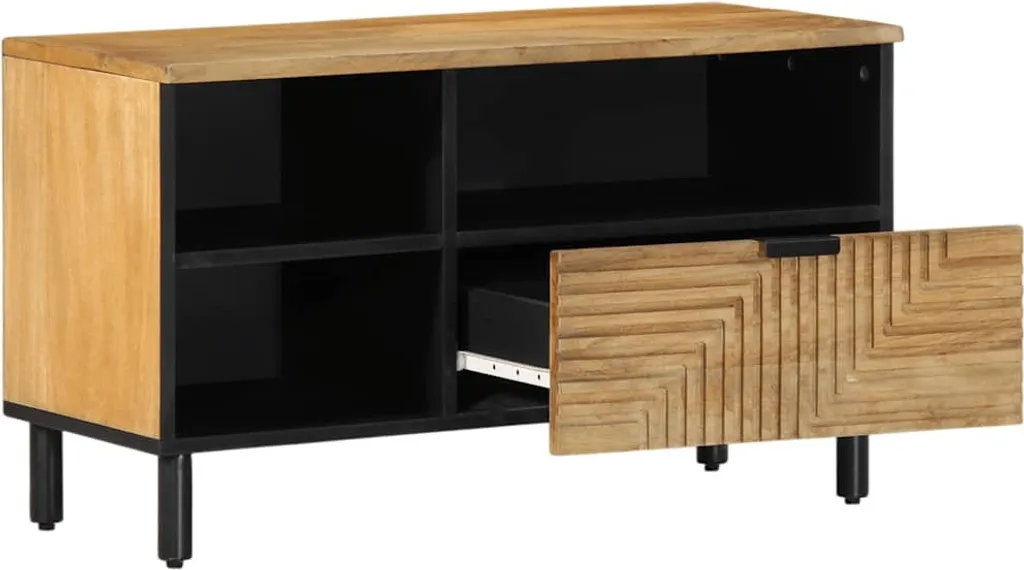 Mobile TV Industriale SYFAX 80cm Legno di Mango Massiccio e Metallo