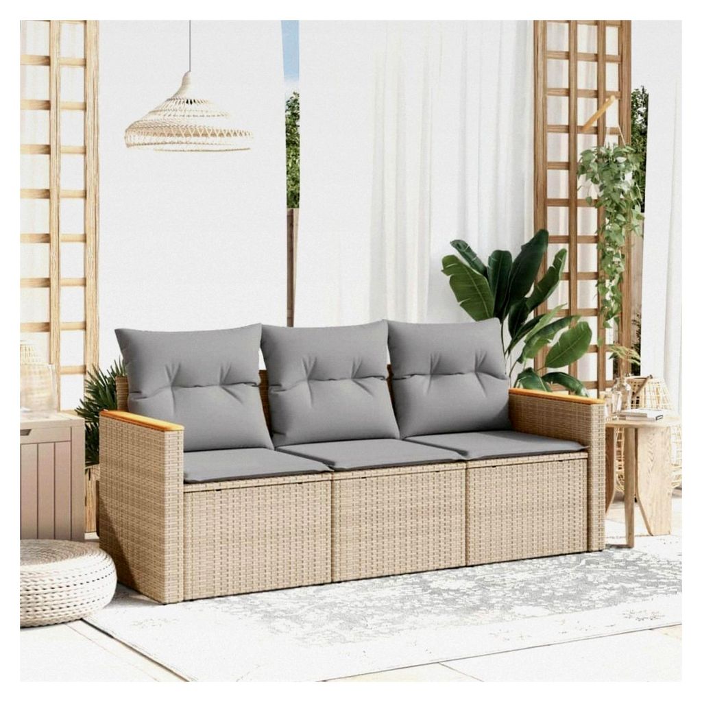 Balkonsofa mit Stauraum aus Rattan, 3-Sitzer Lounge Sofa für den Außenbereich