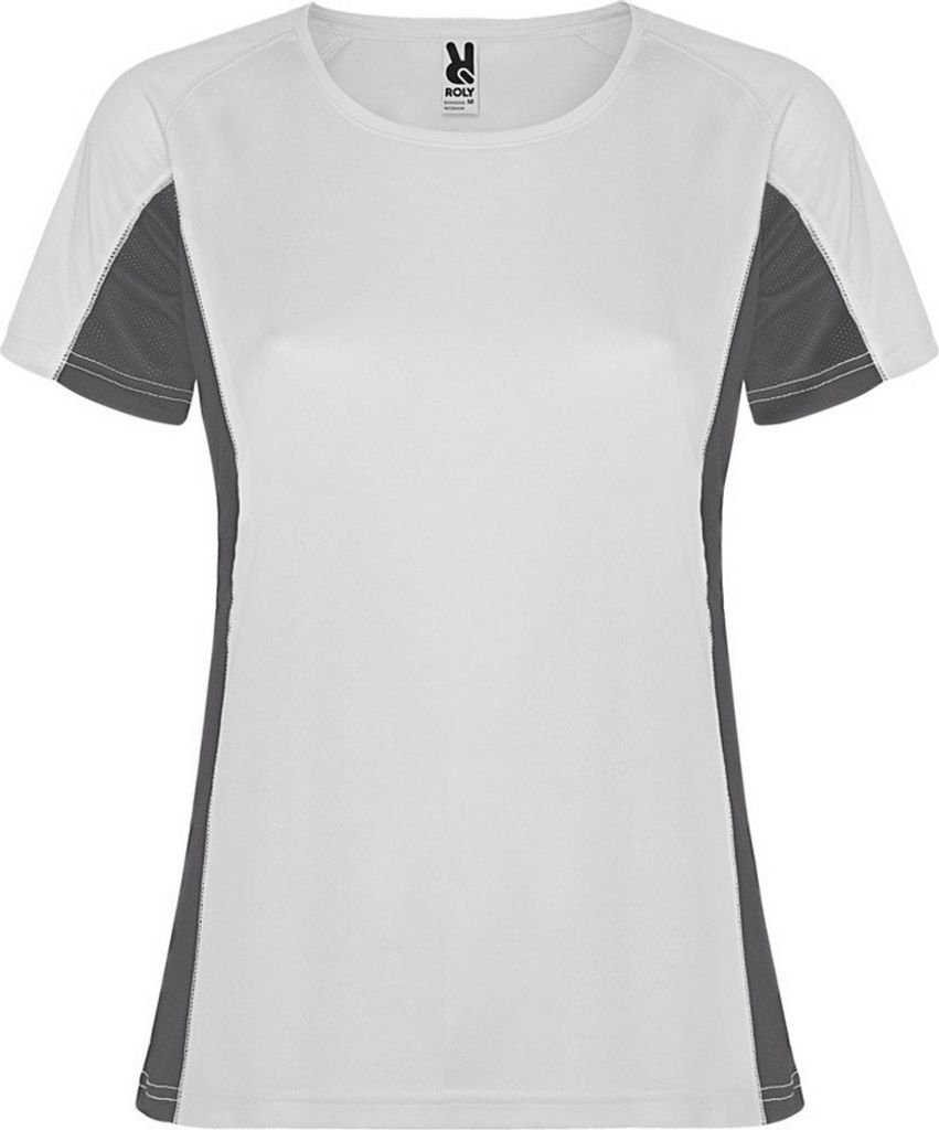 Roly - "Shanghai" T-Shirt für Damen - Sport kurzärmlig PF4435 (M) (Weiß/Dunkelgrau)