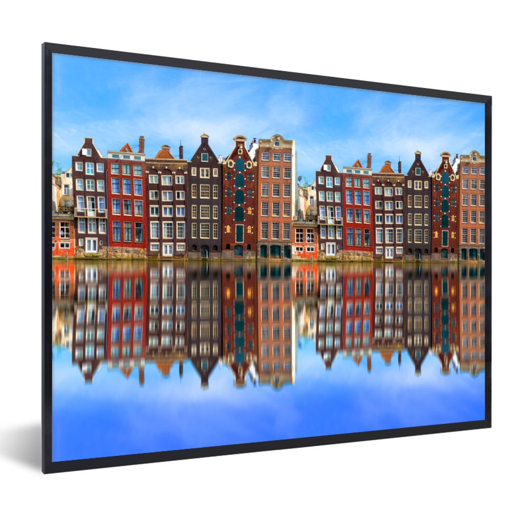 MuchoWow Gerahmtes Poster Kanalhäuser mit bunter Spiegelung 80x60 cm - Poster mit Schwarzem Bilderrahmen Wandposter Rahmen Foto Bilder - Schwarz...