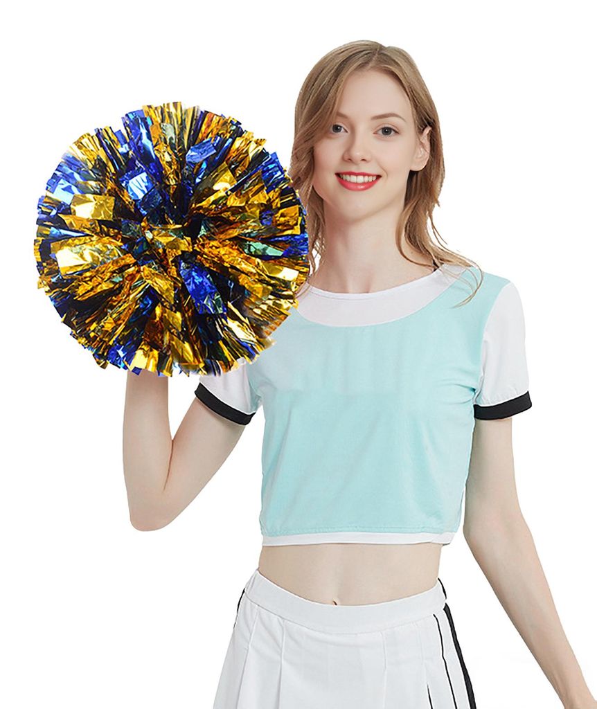 Cheerleading-Pompons mit Griff, farbenfrohe Pompons aus Metallic-Folie für Teamgeist, Sport, Tanz und Cheerleading-Partys