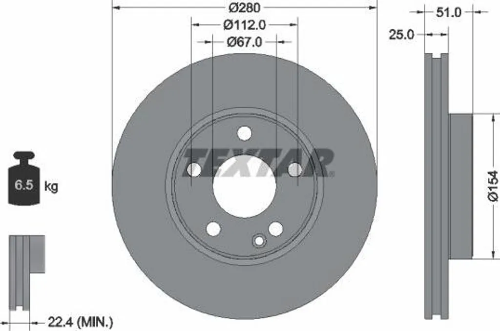 Disque de frein TEXTAR 92257005 anti-vibration pour Classe A et CLA