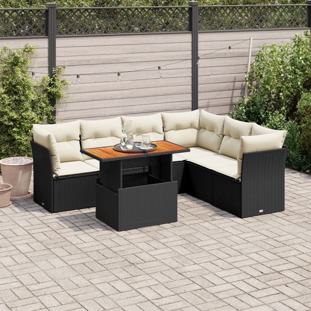 Maison Exclusive - 7-tlg. Garten-Sofagarnitur mit Kissen Schwarz Poly Rattan