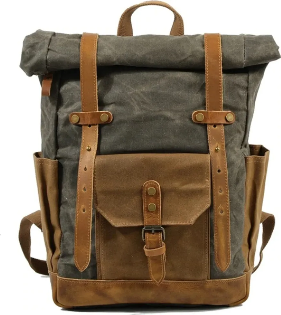 MORGNTAU Oslo Sac à Dos Vintage Forêt - Toile Canvas et Cuir Rétro