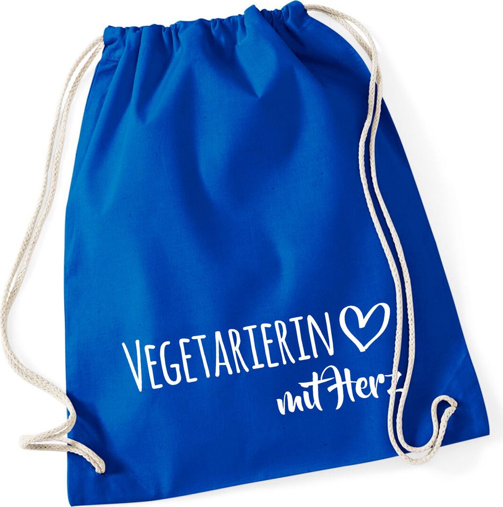 Huuraa Turnbeutel Vegetarierin mit Herz 12 Liter Bright Royal Baumwolle Rucksack Geschenkidee