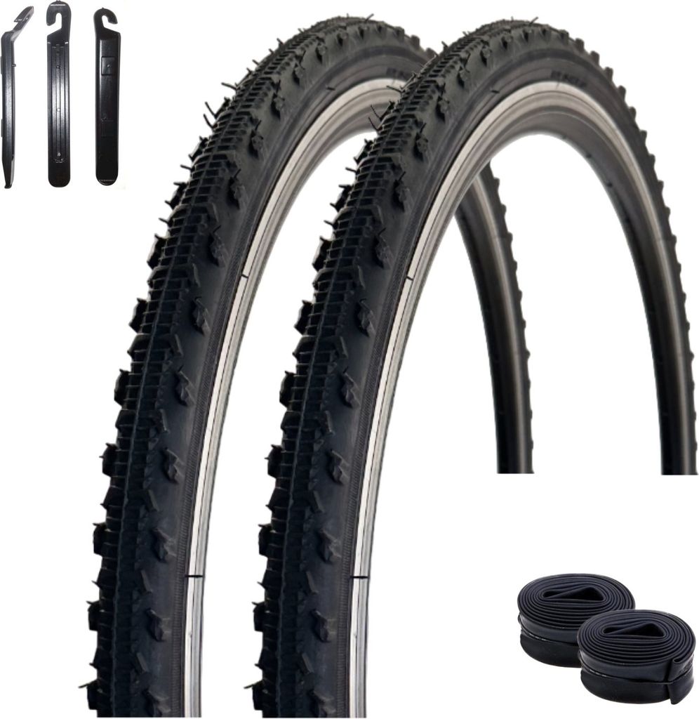 2 x VEE Rubber V185 28" Fahrradreifen Schwarz 37-622 (28 x 1,40) + 2 x passende Schläuche AV inkl. Reifenheber