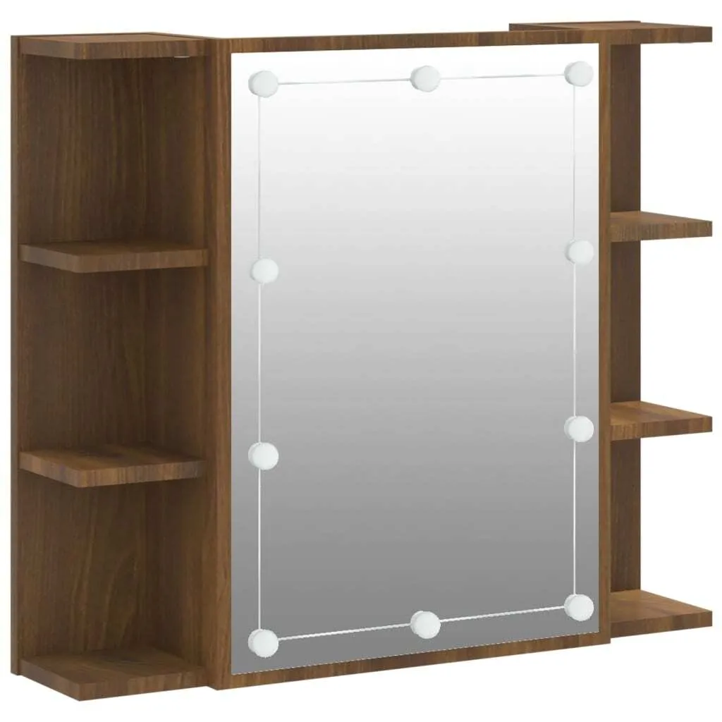 Armadietto a Specchio LED vidaXL Rovere Marrone 70x16,5x60 cm