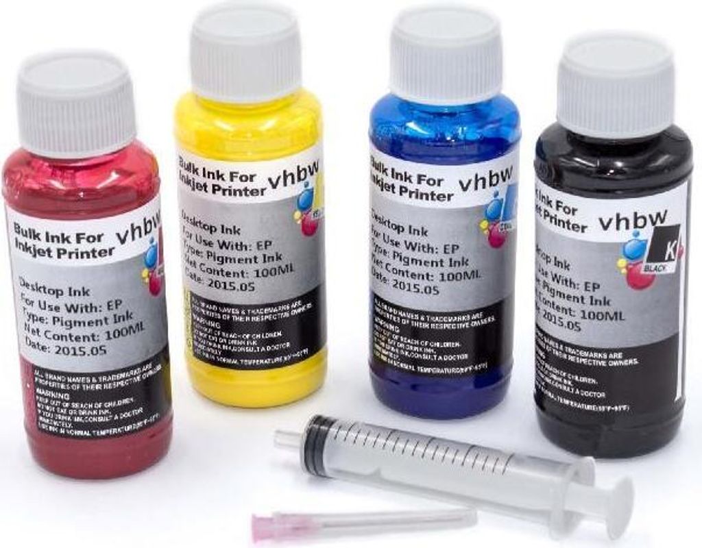 vhbw 4x Nachfülltinte kompatibel mit Epson Stylus SX400, SX235W, SX235 Drucker - Refillset Cyan, Magenta, Yellow, Schwarz, Pigmentiert, 100ml