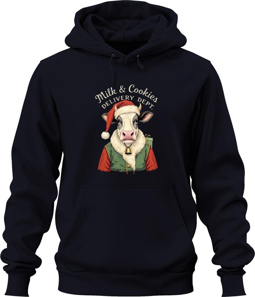 Milk Cookies Delivery Dept Weihnachten Kuh Santa Geschenk Lustig Uni Hoodie Kapuzenpullover, Navy, 3XL