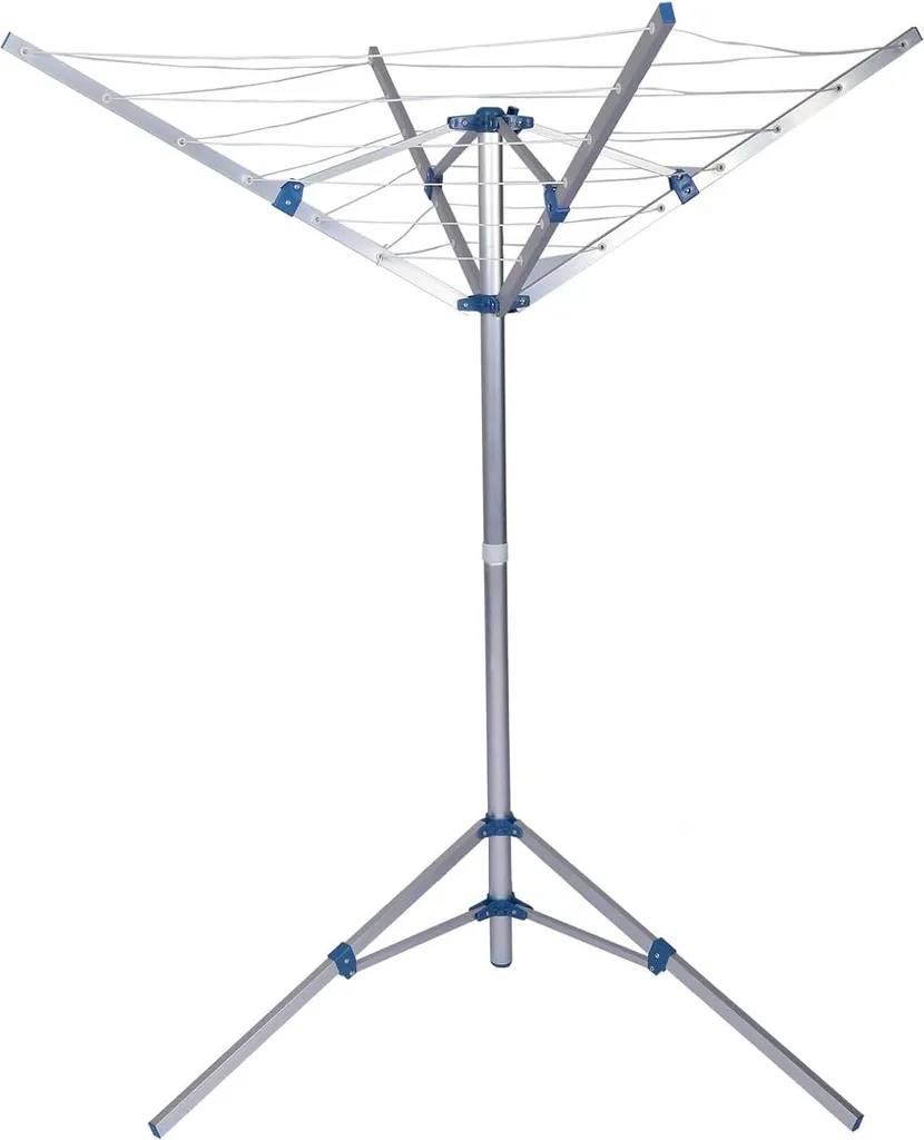 Séchoir à linge sur pied pliable argent et bleu pour camping et maison