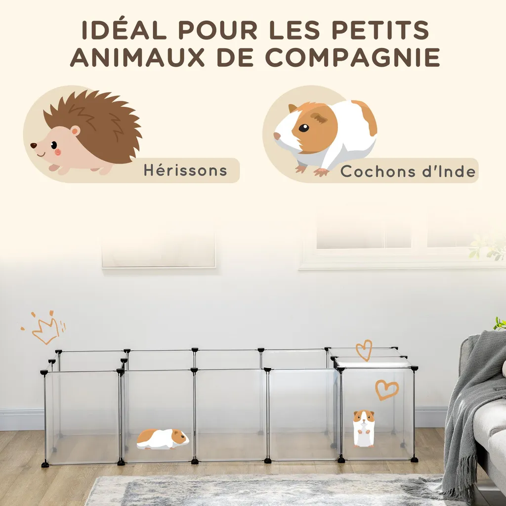 Espace de Jeu Modulable pour Lapins et Cochons d'Inde Intérieur Blanc