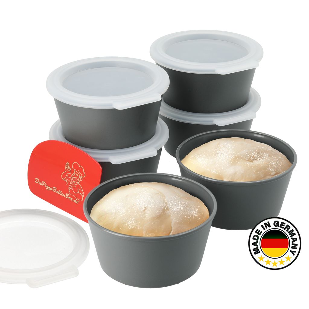 RoyalFay Pizzaballenbox mit Deckel 6er Set aus nachhaltigem organischen Kunststoff Zutatenbehälter Gärbox Lunchbox Meal Prep Bowl Germany