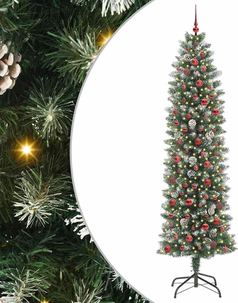 vidaXL Künstlicher schlanker Weihnachtsbaum Grün und Weiß 240 cm